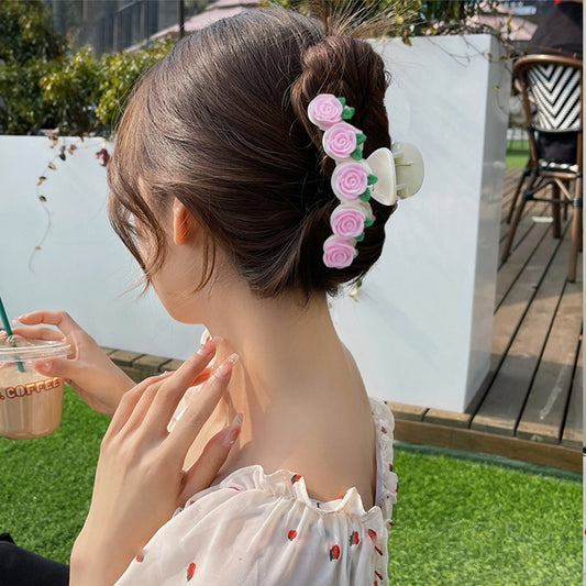 Korean Flowers Big Hair Claws Elegant Resin Acrylic Hair Clips Hairpins Barrette Headwear Hair Accessories