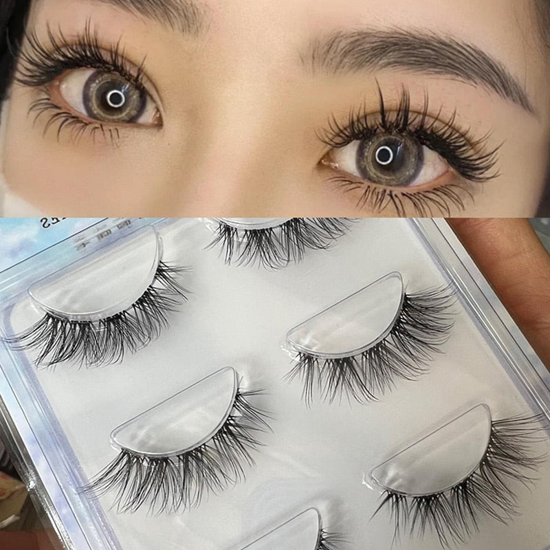 3pairs Mink Eyelashes Invisible Band Lash Extension Natural False Eyelashes Cross Cluster Fairy 3D Faux