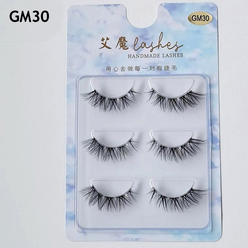 3pairs Mink Eyelashes Invisible Band Lash Extension Natural False Eyelashes Cross Cluster Fairy 3D Faux