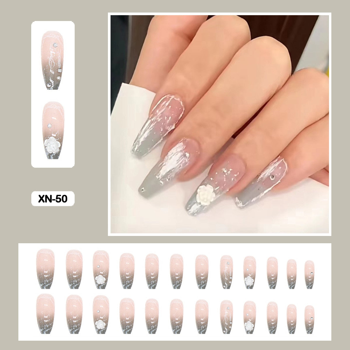 24pcs Elegant Fairy Punk Dry Roses Fake Nail Art With Relief Pattern Fake Nails With Glue Full Cover Nails With Wearing Tools