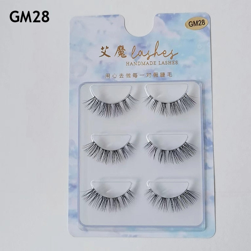 3pairs Mink Eyelashes Invisible Band Lash Extension Natural False Eyelashes Cross Cluster Fairy 3D Faux