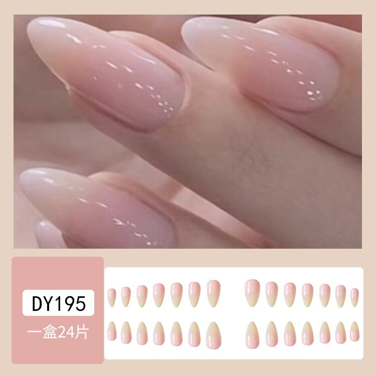 24pcs Long gradient nude false nail with glue simple artifical press on nails acrylic nails natural stick on nails set