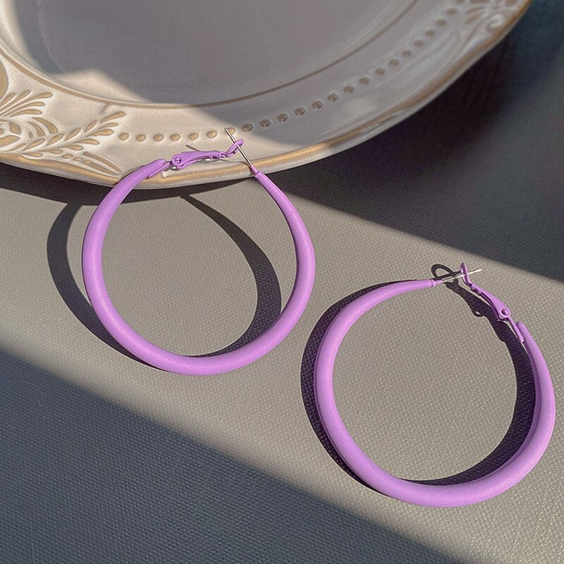 Korean Style Gentle Purple Earrings for Women Geometric Heart Circle Acrylic Exaggerated Earrings Retro Ear Studs Drop Earrings