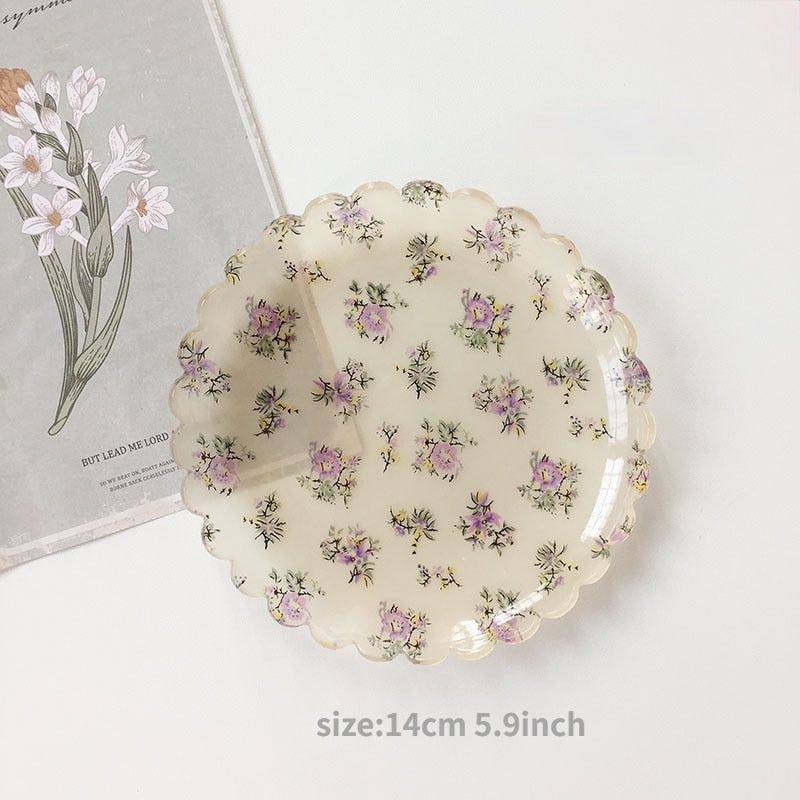 Plastic Dessert Tray Acrylic Cake Dish Grid Pattern Spork Floral Plates Decorative Fruit Plate Spoon Fork