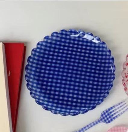 Plastic Dessert Tray Acrylic Cake Dish Grid Pattern Spork Floral Plates Decorative Fruit Plate Spoon Fork