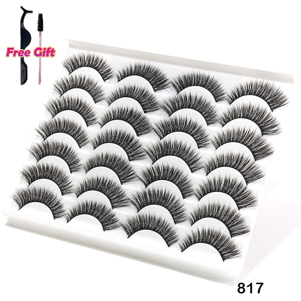 5/10/14Pairs Natural False Eyelashes Dramatic 3D Mink Lashes HandMade Fake Eyelash Extension Reusable Makeup Tool