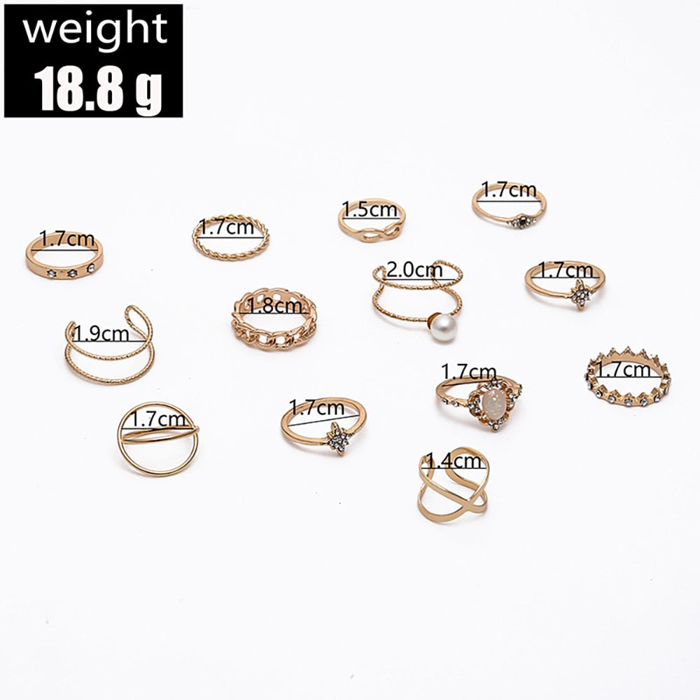 Geometric Knuckle Rings set For Women Crystal Gold color Finger Ring Boho Ladies wedding Jewelry Gift