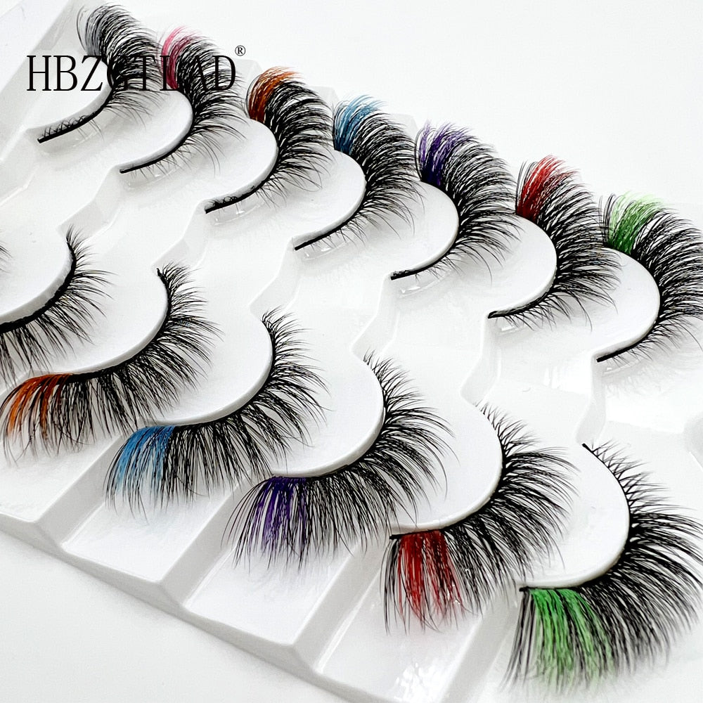 3D Mink Lashes 7Pairs Colored Lashes 100% Fluffy Mink Lashes Mix Colored Eyelashes Pink Blue Red False Eyelashes