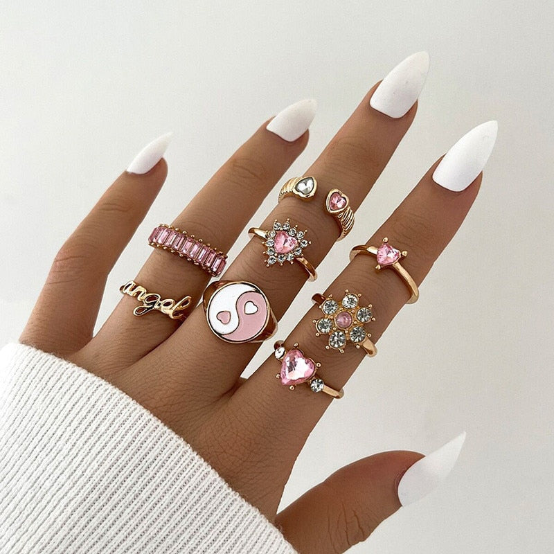 Geometric Knuckle Rings set For Women Crystal Gold color Finger Ring Boho Ladies wedding Jewelry Gift