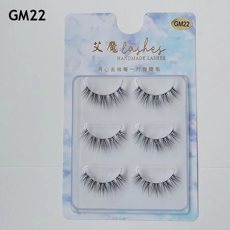 3pairs Mink Eyelashes Invisible Band Lash Extension Natural False Eyelashes Cross Cluster Fairy 3D Faux