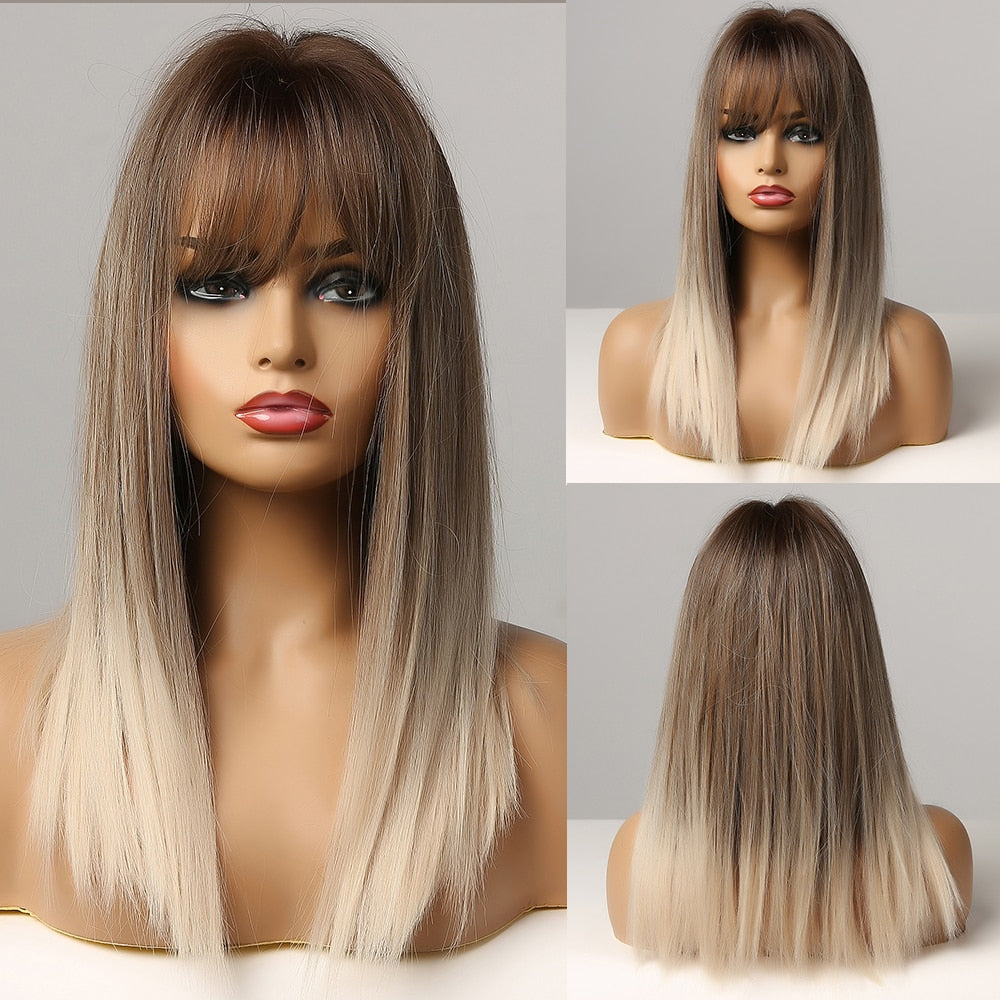 Black Bob Hair Wigs Medium Straight Synthetic Wig with Bangs Cosplay Wig Heat Resistant