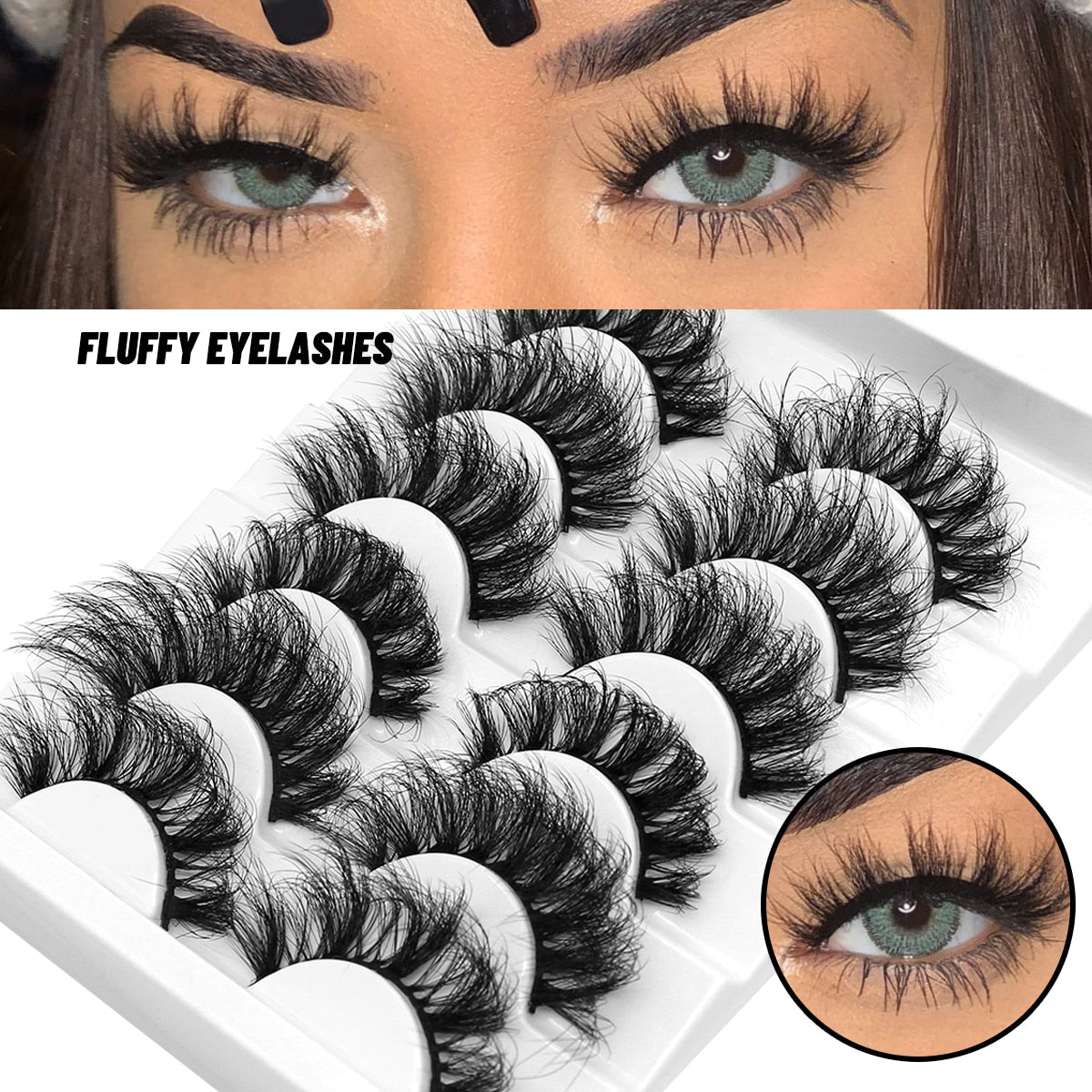 False Eyelashes Cat-Eye Fluffy Faux Mink Lashes 8D Wispy Lashes 5/6 Pairs Pack Dramatic Long Thick Volume Eyelashes