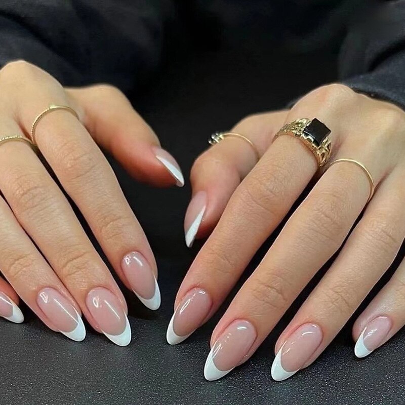 24pcs Long gradient nude false nail with glue simple artifical press on nails acrylic nails natural stick on nails set