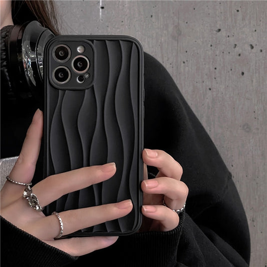 Black Water Ripple wave line art Retro luxury Shockproof Phone case For iPhone 14 13 11 12 Pro Max 14 Plus case Cute Soft Cover