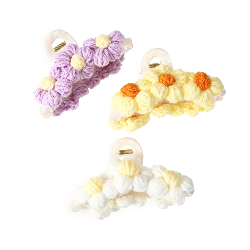 Knitted Floral Hair Claw Clips Hair Clamp Flower Hair Clip Hairpin Headdress Accessories