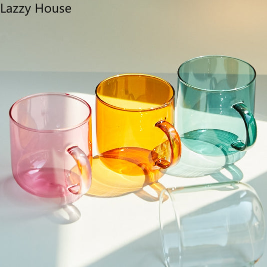 Heat Resistant Glass Colorful Coffee Glasses with Handle Household Milk Breakfast Cup Nordic Modern Mug Drinking Glasses