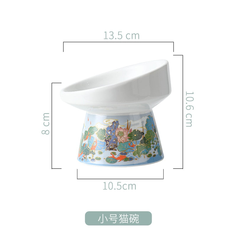 Ceramic Cat Bowl Feeder with Mat Raised Stand Bone China Cervical Protect Food Water Ceramic Bowl for Cat Small Dog Pet Supplies