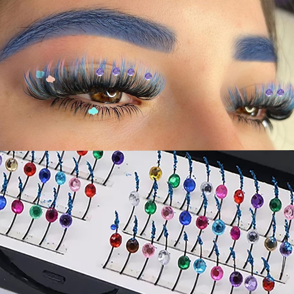 Glitter Diamond False Eyelashes Mix Colored Shiny Rhinestones Individual Lashes For Party Fairy Lash Extensions