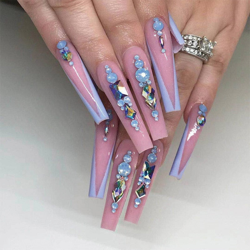 24pcs/box fake nails with Glue Detachable Long Ballerina False Nails With Design Wearable Fake Nails Full Cover