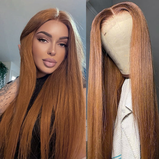 Ginger Brown Wig Straight Synthetic 13X1 T Part Lace Wigs For Women Glueless Pre Plucked Hairline With Baby Hair Wig Cosplay