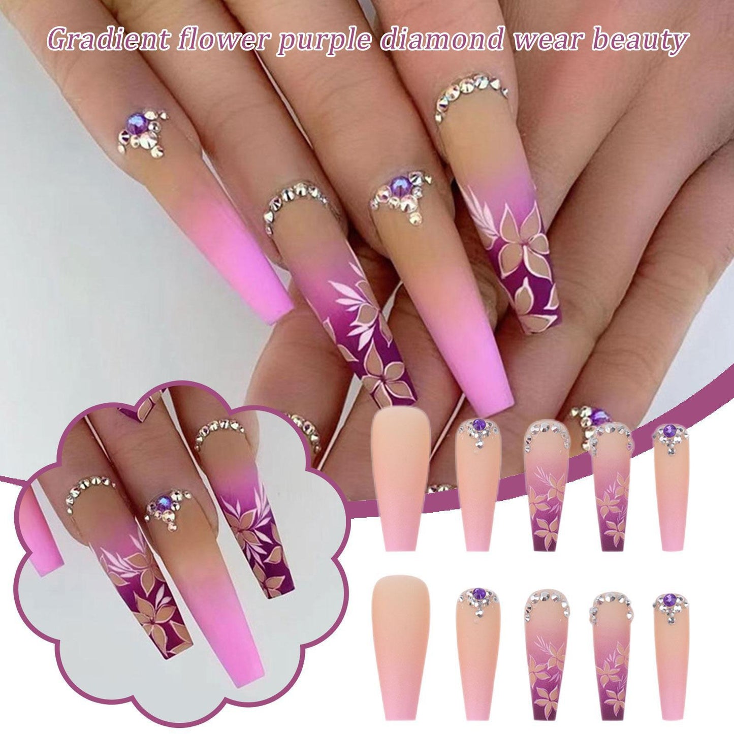 24pcs/set French Nail Ballet False Nails Long Flower Bow Nail Decor Press On Fake Nails Tips With Glue Sticker Nail