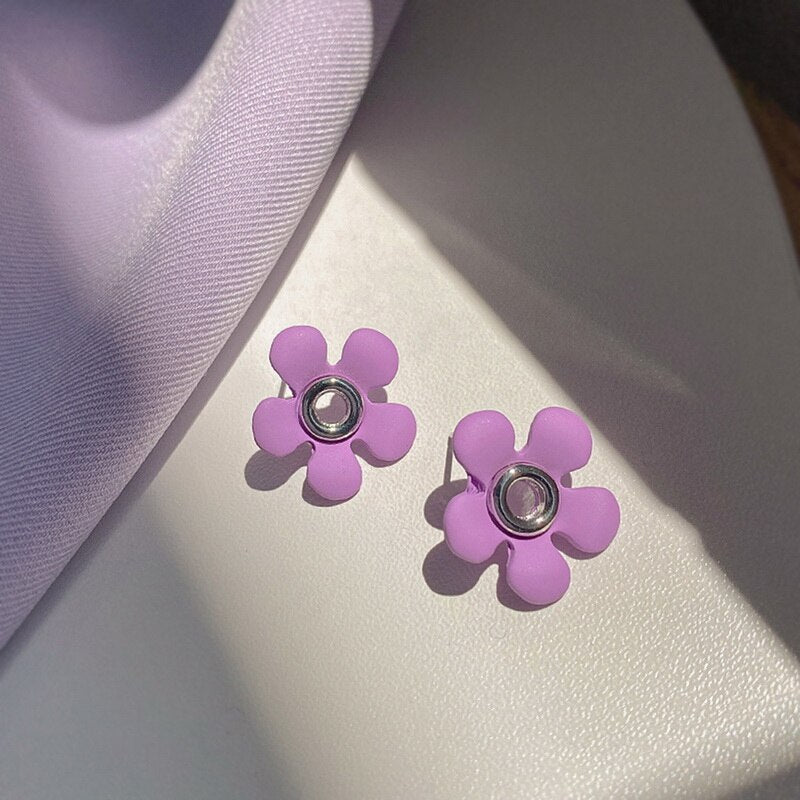 Korean Style Gentle Purple Earrings for Women Geometric Heart Circle Acrylic Exaggerated Earrings Retro Ear Studs Drop Earrings