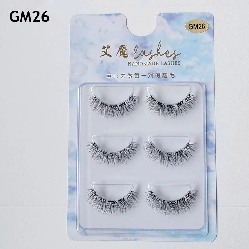 3pairs Mink Eyelashes Invisible Band Lash Extension Natural False Eyelashes Cross Cluster Fairy 3D Faux