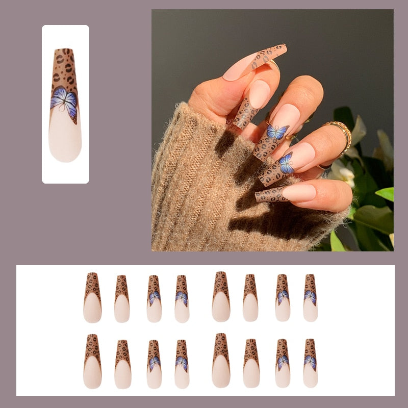 24pcs False Nails Nude Gradient Nail Patch Rhinestone Inlaid Press On Nails Removable Long Manicure nail tips