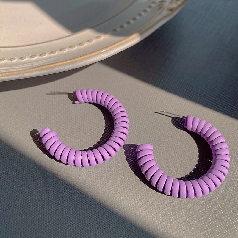 Korean Style Gentle Purple Earrings for Women Geometric Heart Circle Acrylic Exaggerated Earrings Retro Ear Studs Drop Earrings