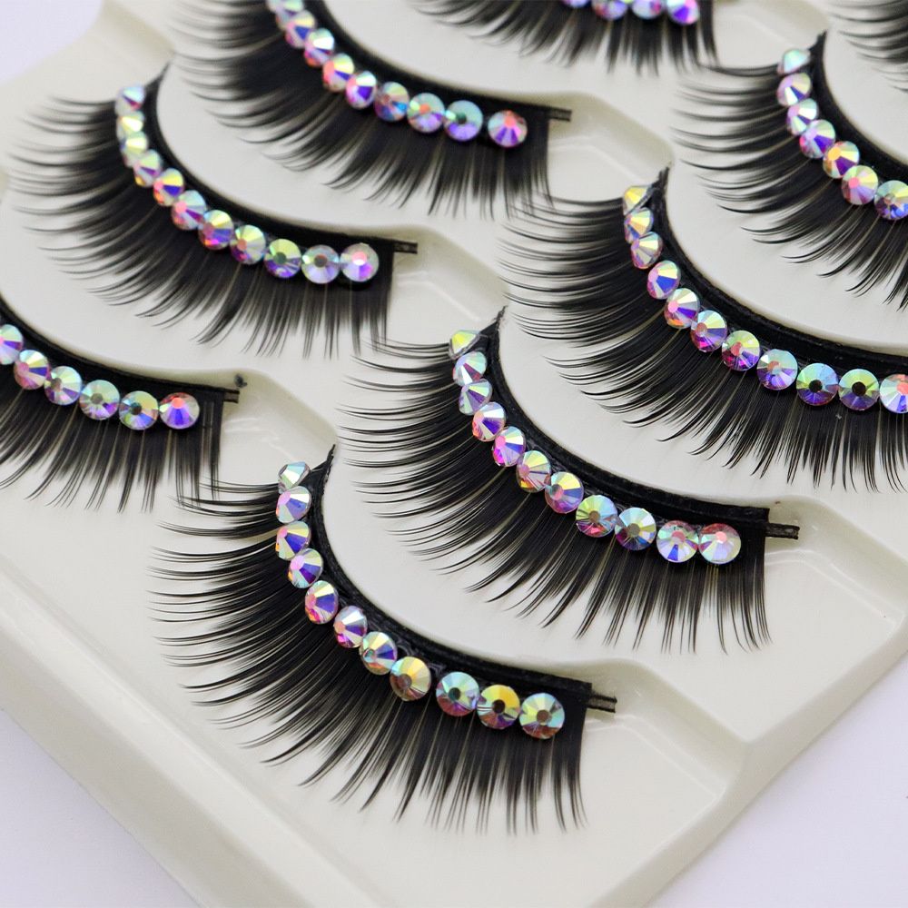 1/5Pairs Soft Mink False Eyelashes Natural 3D Fake Eye Lashes with Shiny Rhinestones Colored Extension Eyelashes