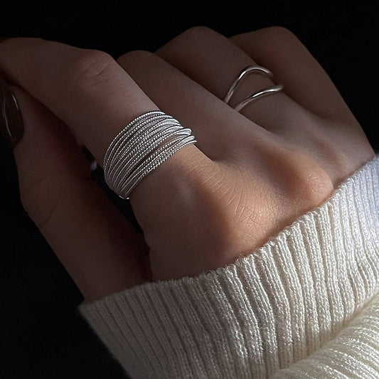 925 Sterling Silver Unique Lines Ring For Women Jewelry Finger Adjustable Open Vintage Ring For Party Birthday