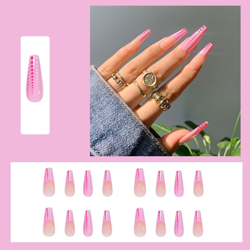 24pcs False Nails Nude Gradient Nail Patch Rhinestone Inlaid Press On Nails Removable Long Manicure nail tips