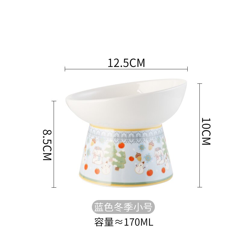 Ceramic Cat Bowl Feeder with Mat Raised Stand Bone China Cervical Protect Food Water Ceramic Bowl for Cat Small Dog Pet Supplies