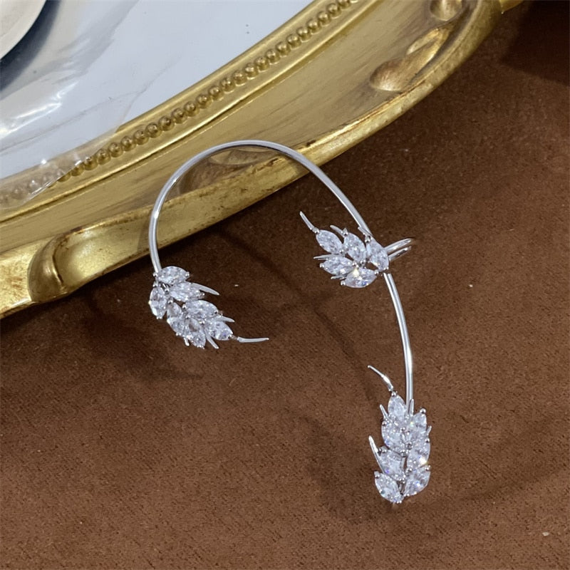 1PC Cute Leaf Clip Earring For Women Without Piercing Punk Rock Sparkling Zircon Ear Cuff Girls Ear-hook Jewelry Gifts