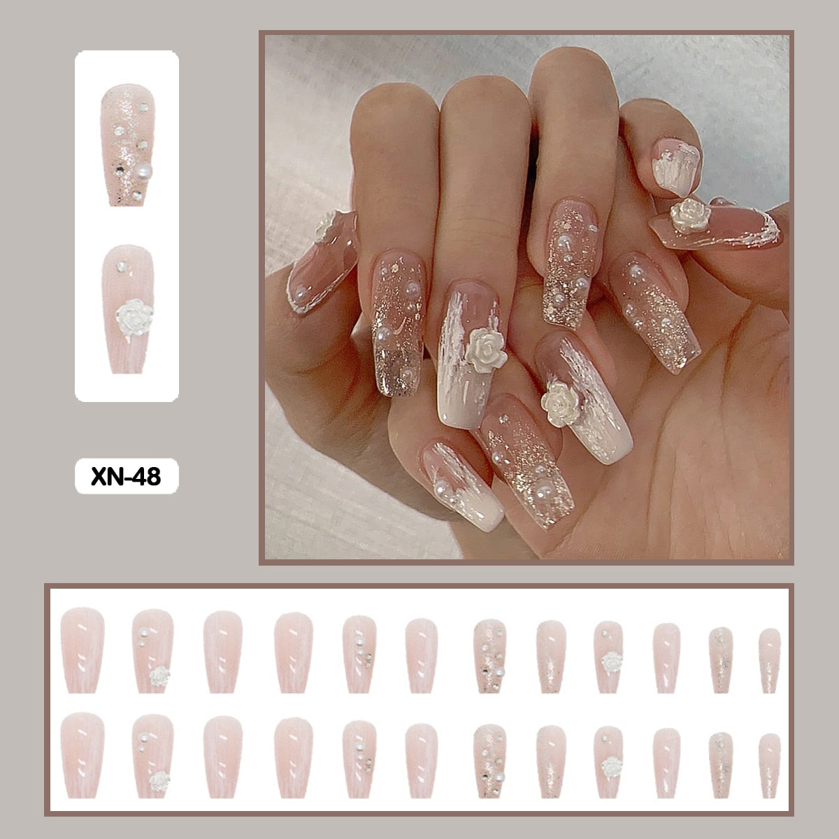 24pcs Elegant Fairy Punk Dry Roses Fake Nail Art With Relief Pattern Fake Nails With Glue Full Cover Nails With Wearing Tools