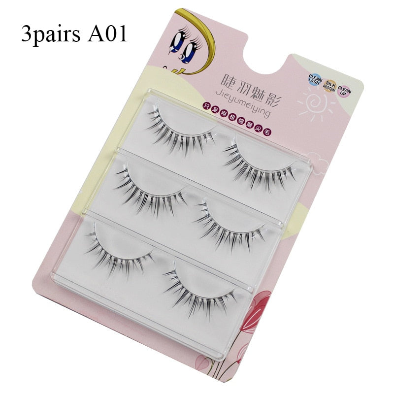 3pairs Mink Eyelashes Invisible Band Lash Extension Natural False Eyelashes Cross Cluster Fairy 3D Faux