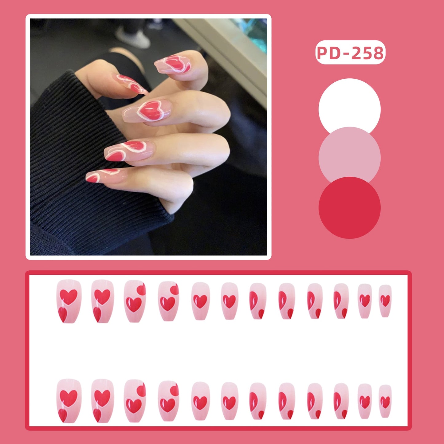 24Pcs Pink Star Heart Coffin Ballet False Nails With Manicure Glitter Design Detachable Gradient Wearing Press On Nails