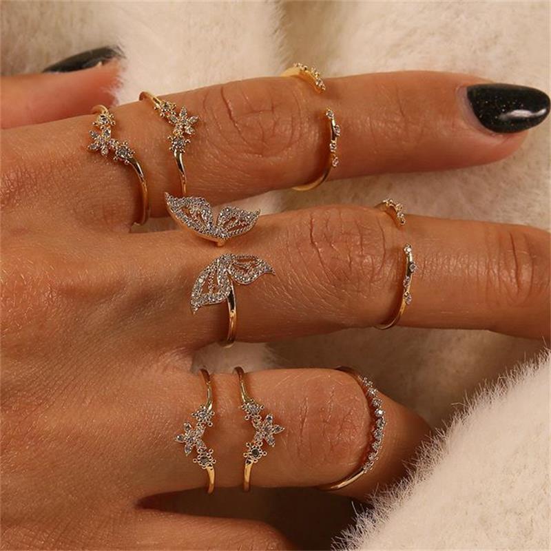 Bohemian Geometric Rings Sets Crystal Star Moon Flower Butterfly Constellation Knuckle Finger Ring Set For Women Jewelry