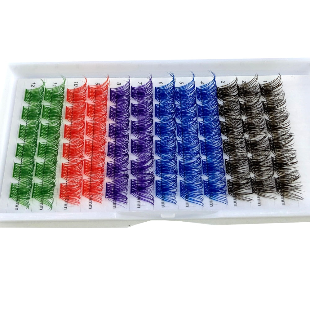 Colorful Individual Lashes Extension Natural Faux Mink Eyelashes Segmented Cluster