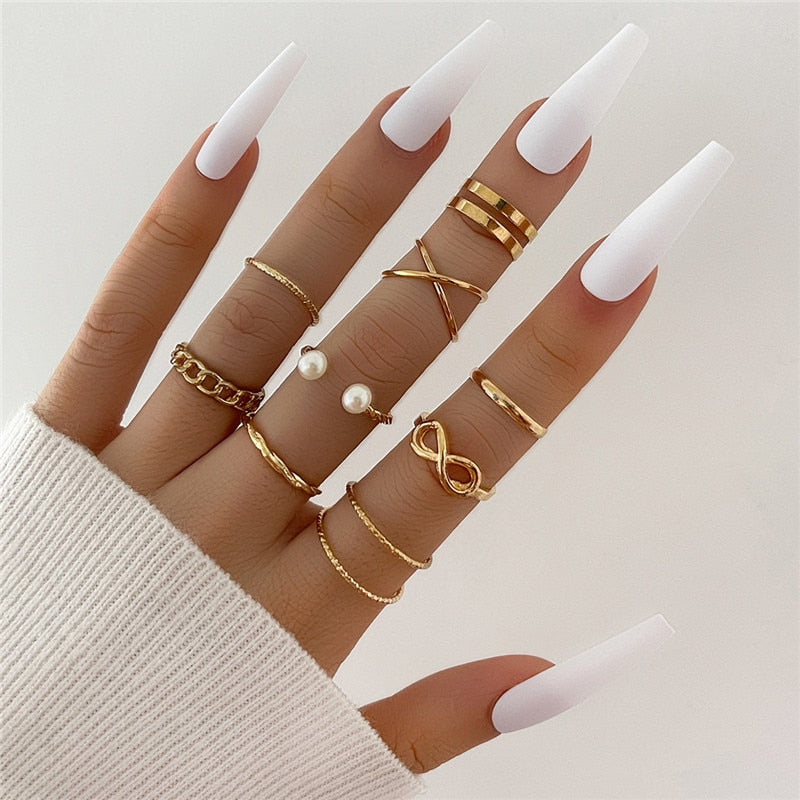 Geometric Knuckle Rings set For Women Crystal Gold color Finger Ring Boho Ladies wedding Jewelry Gift