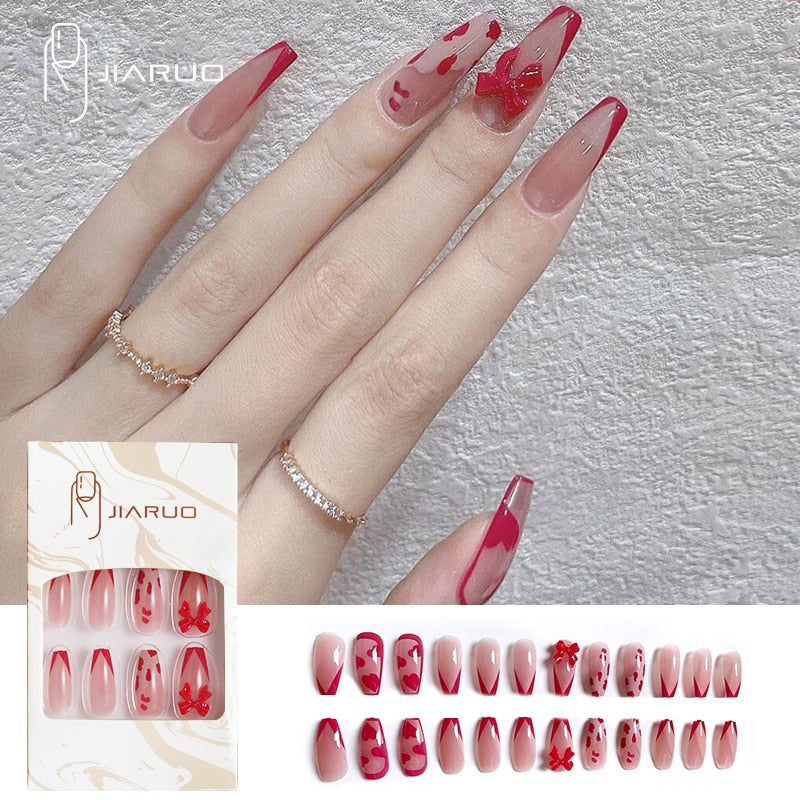 Fake nails press on nail art long tips False forms for extension with glue Stick reusable set design Acrylic Artificial