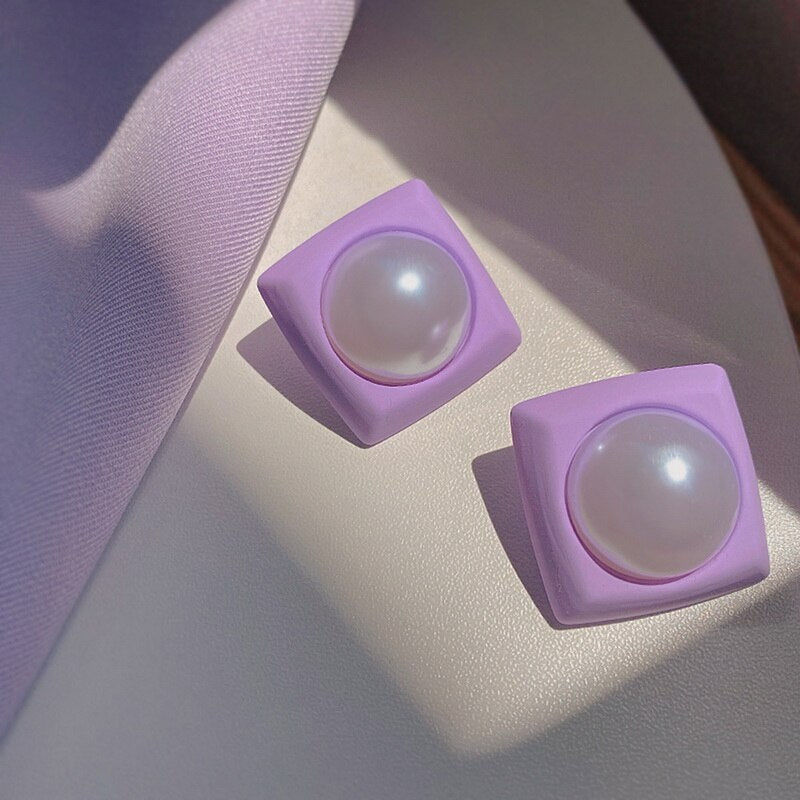 Korean Style Gentle Purple Earrings for Women Geometric Heart Circle Acrylic Exaggerated Earrings Retro Ear Studs Drop Earrings