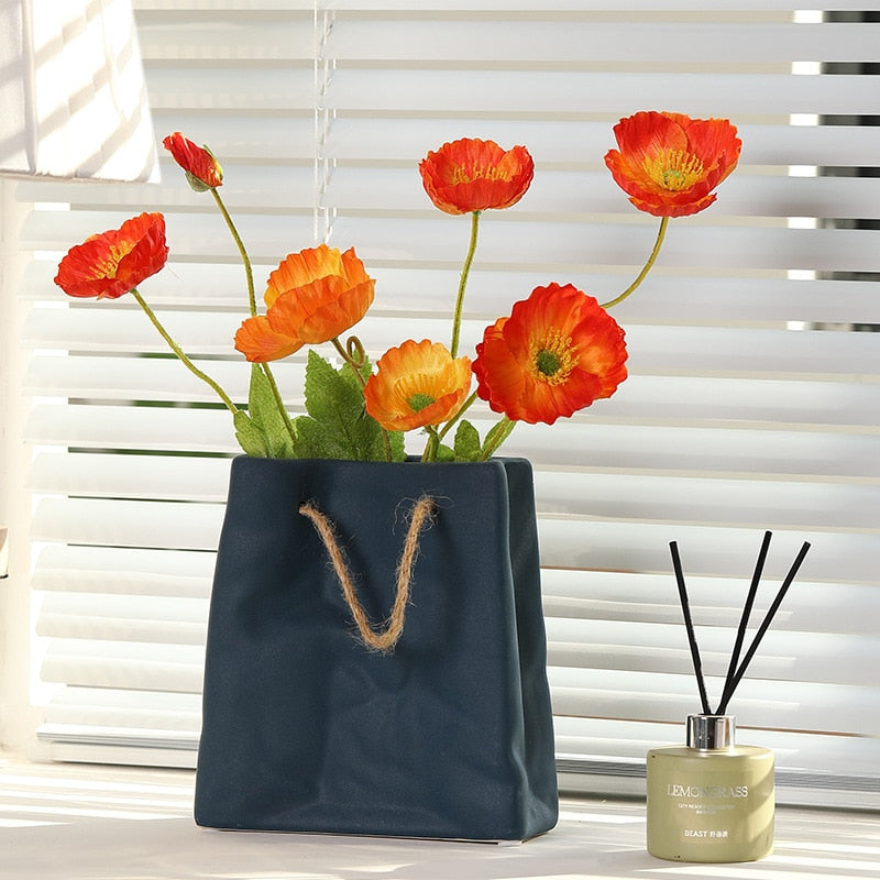 Nordic Creative Shopping Basket ceramic Vase Bag Decoration Simple Vase Table Decoration