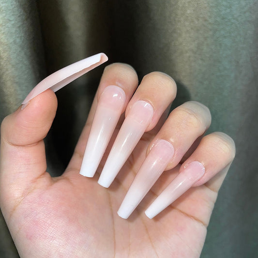 24pcs Super Long French False Nails Full Cover Coffin Ballerina Nail Tips Removable Gradient Pure Color Design Press on Nails