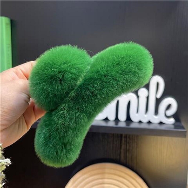 Plush Hair Claw Clip Rabbit Fur Seaweed Green Crab Clamps Solid Color Hairpin Barrette Warm Hair Accessories