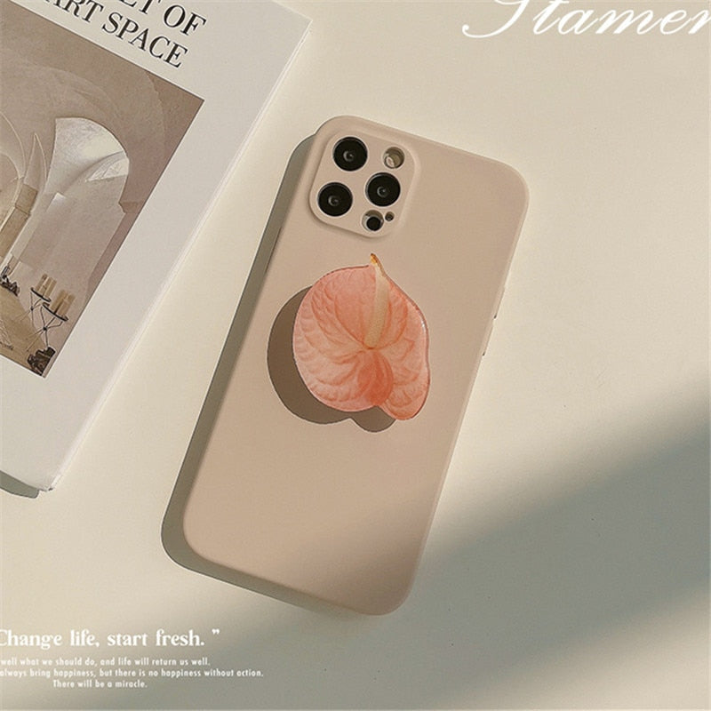 Retro kawaii Sweet fake flowers art Bracket Phone Case For iPhone 13 11 12 Pro Max Mini Xr Xs Max 7 8 Plus case Cute Soft Cover