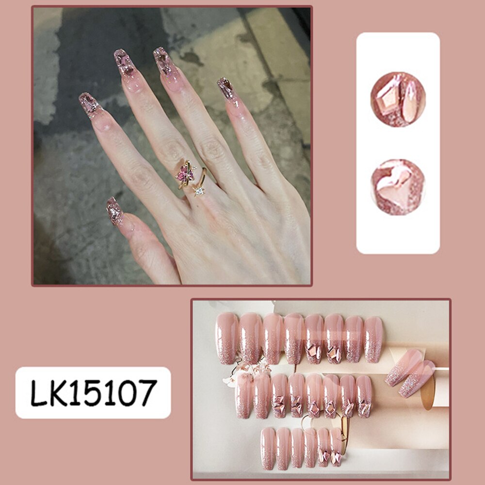 24pcs fake stick on nails Shiny Long Removable Manicure Patch press on nails long stiletto full cover