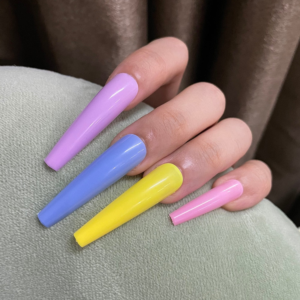 24Tips Extra Long Press on Nail XXL Coffin Ballerina Flat Shape False Nails Ultra Long Acrylic Full Cover Fake Nail Tips