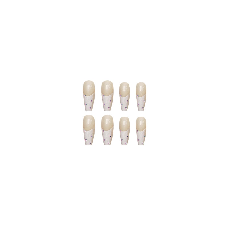 24Pcs Long Ballet French False Nails With Glue Pink Lips Rhinestones Design Press On Full Cover Detachable Acrylic Manicure Tips