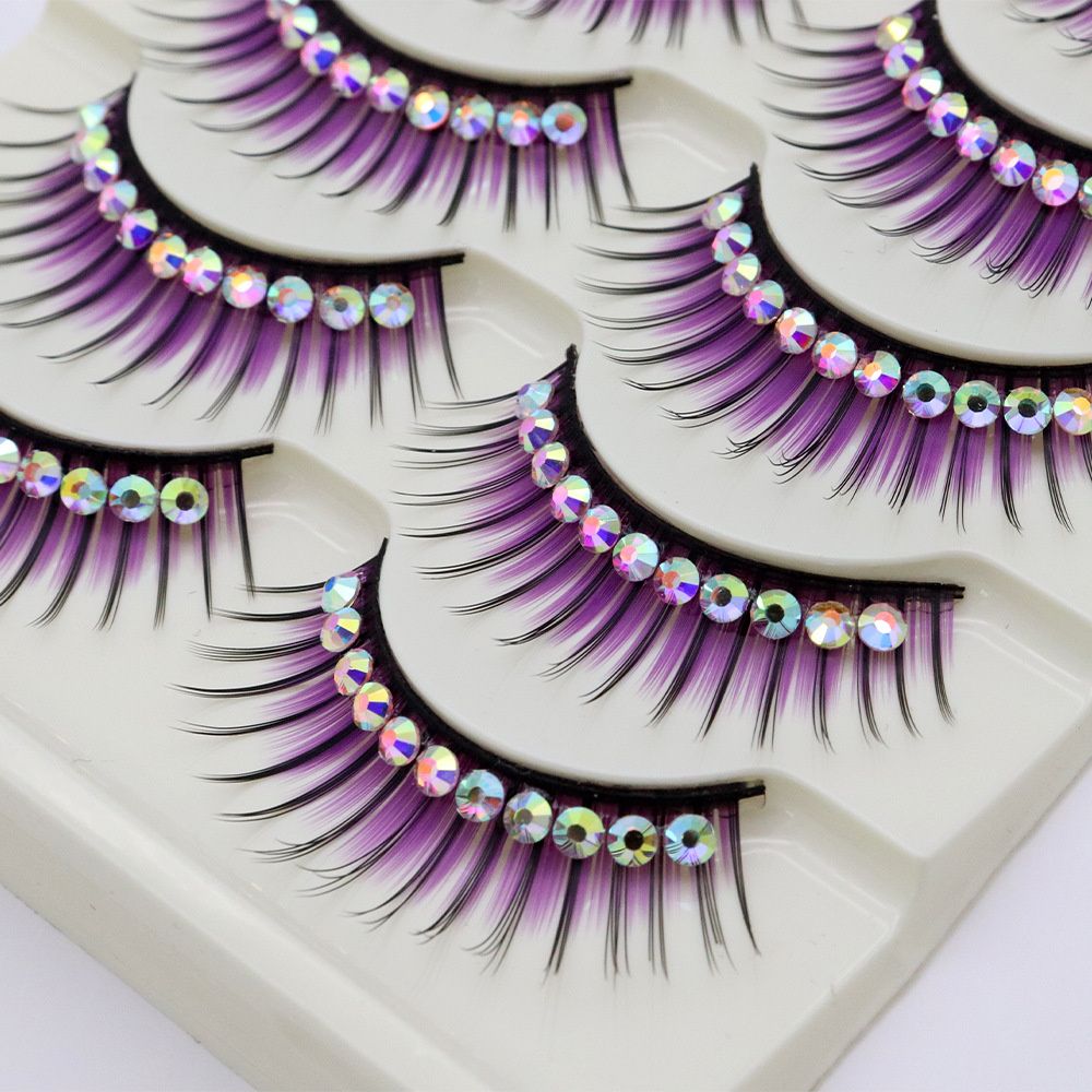 1/5Pairs Soft Mink False Eyelashes Natural 3D Fake Eye Lashes with Shiny Rhinestones Colored Extension Eyelashes